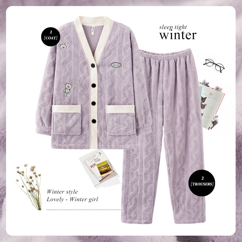 思莉太太冬季珊瑚绒v领可外穿睡衣 思莉太太睡衣/家居服套装