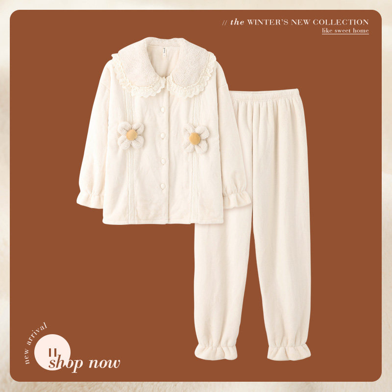 思莉太太秋冬季珊瑚绒加绒新款睡衣 思莉太太睡衣/家居服套装