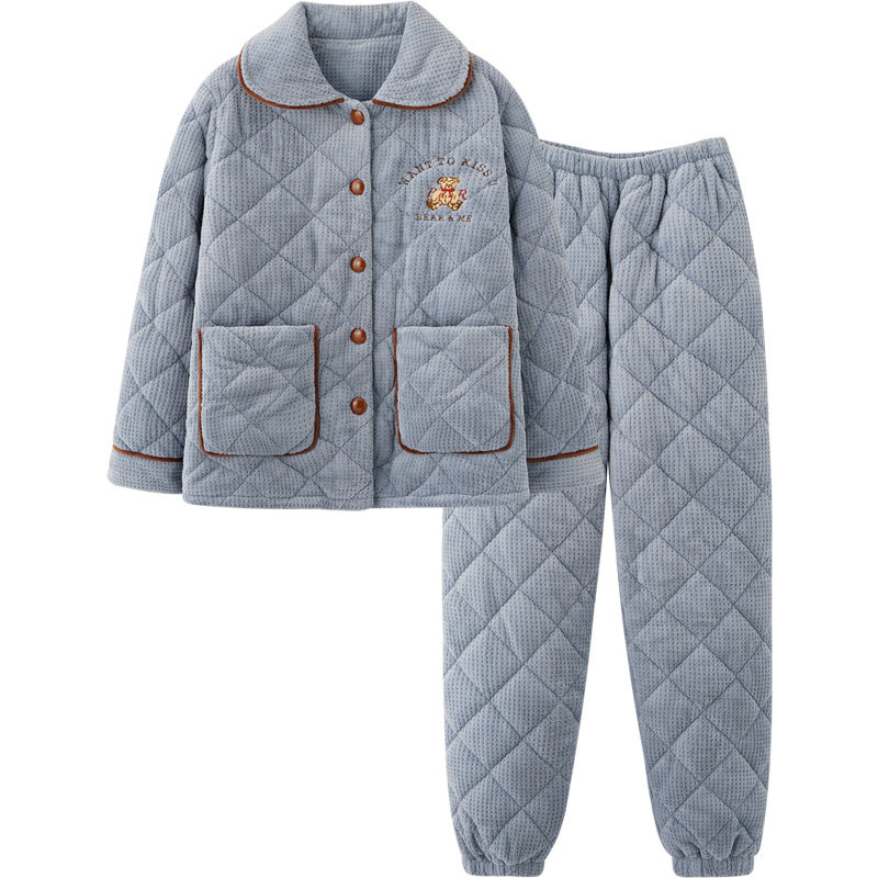 思莉太太冬季加绒三层夹棉超厚睡衣 思莉太太睡衣/家居服套装