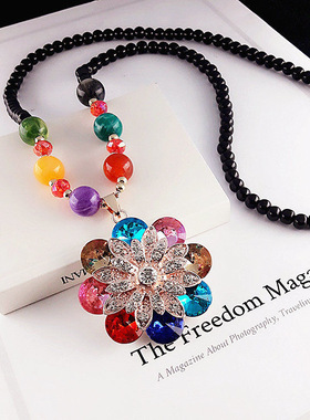 锦鲤金鱼蜜蜡吊坠圆珠链女毛衣链