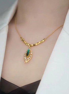 钛钢锁骨链女树叶项链脖子挂链