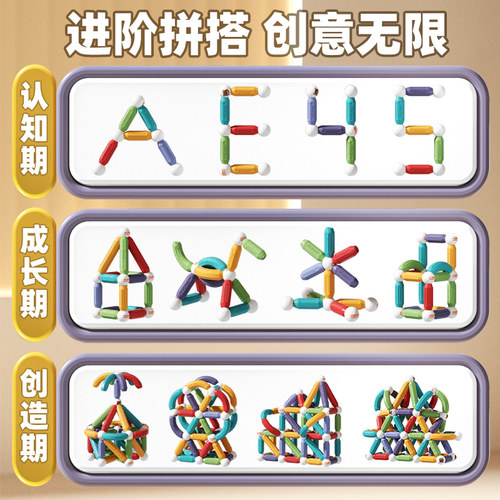 澳梦星百变磁力棒儿童积木拼装3岁宝宝6男女孩礼物益智玩具磁力片 - 图1