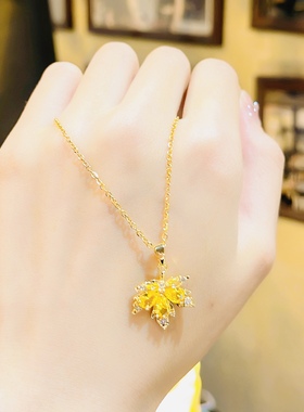 韩版时尚精致微镶锆石枫叶吊坠