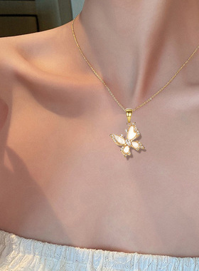 韩版时尚精致锆石蝴蝶项链