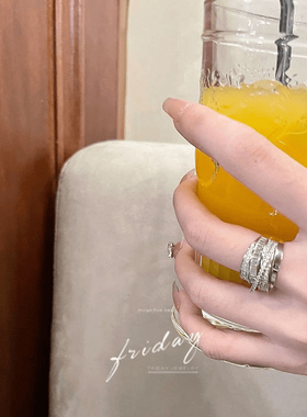 闪亮锆石几何戒指女时尚气质