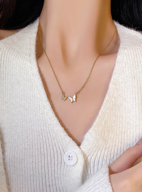 轻奢小众高级感蝴蝶钛钢项链女