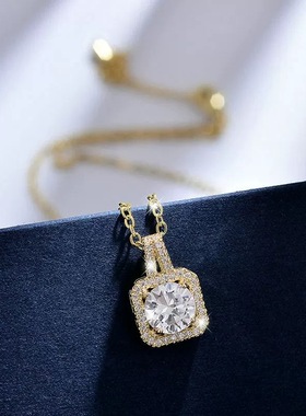 超闪精致微镶锆石几何方形项链