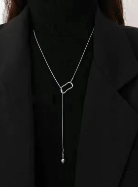 简约冷淡风银色高级设计感秋冬爆款毛衣链气质流苏锁骨链男女配饰