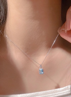 蓝色海洋几何方形满钻高级感项链