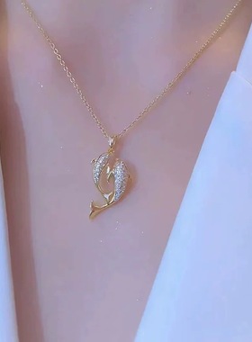 日韩精致轻奢高级感钛钢项链镶钻双鱼吊坠锁骨链2025新款百搭坠链