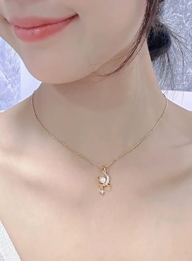 月亮星球吊坠钛钢项链女款