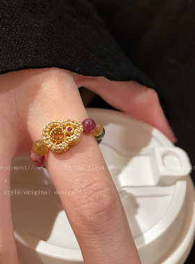 碧玺葫芦串珠戒指女新中式2025新年新款食指戒小众设计高级感指环