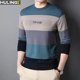 Men's knitted bottoming shirt, fashionable round neck sweater, striped trend, spring and autumn men's clothing, thin section, middle-aged dad clothing