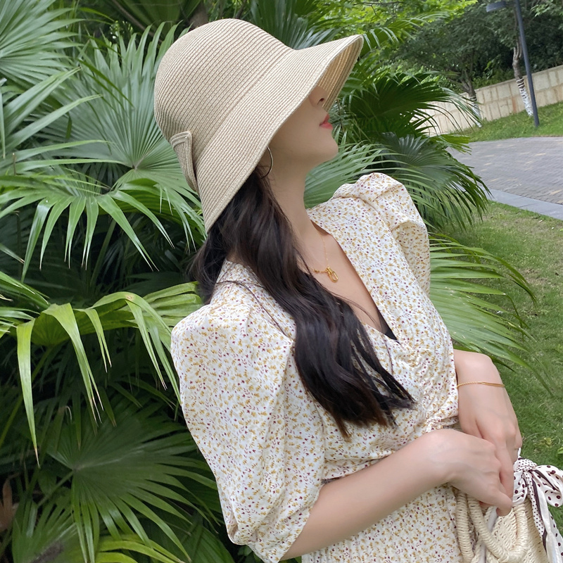 韩版蝴蝶结遮阳帽女夏透气草帽可折叠防晒渔夫帽棉麻出游 韩版蝴蝶结遮阳帽女夏透气草帽可折叠防晒渔夫帽棉麻出游