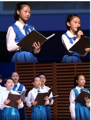 儿童大合唱团演出服中小学生演讲朗诵比赛表演服装啦啦队女童蓝色 - 图0