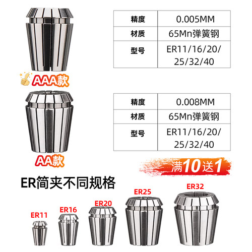 高精度弹性夹头ER20 弹簧数控雕刻机刀柄筒夹er32 8 11 16 25 40 - 图3