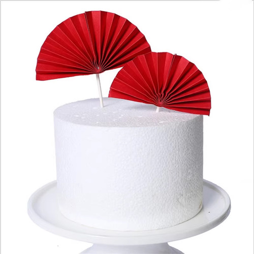 半圆折扇蛋糕装饰插牌中国风扇子摆件老人祝寿生日烘焙亚克力插件 - 图1