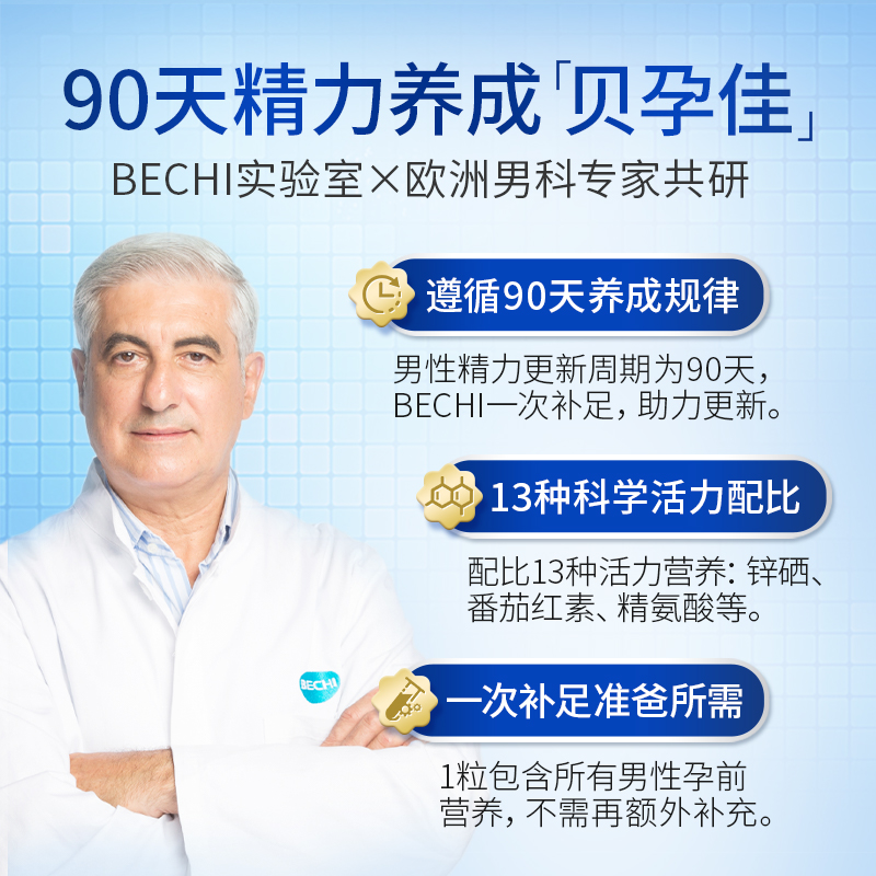 BECHI 男性备孕贝孕佳叶酸提升蝌蚪活力优化DNA锌硒番茄红素同补 - 图1