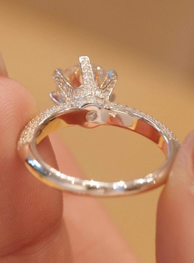 纯银镀白金莫桑石戒指情侣对戒