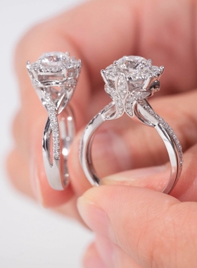 复古奢华豪镶花苞正品莫桑钻戒指