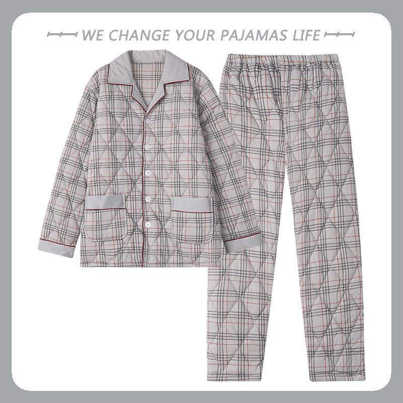 纯棉三层加厚睡衣男士套装冬季夹棉袄大码秋冬季保暖棉衣家居服男,淘宝优惠券,粉丝福利购,淘宝优惠卷