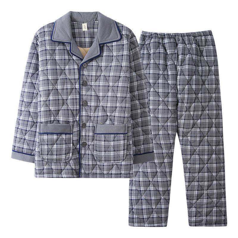纯棉三层加厚睡衣男士套装冬季夹棉袄大码秋冬季保暖棉衣家居服男,淘宝优惠券,粉丝福利购,淘宝优惠卷