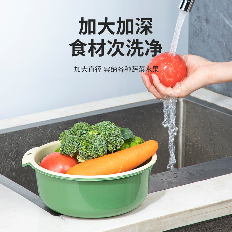 双层洗菜挂壁盆沥水篮家用简约水槽滤水菜篓洗水果篮子可沥水果盘 - 图0