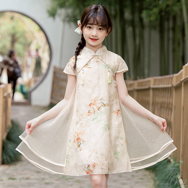 女童旗袍夏季童装儿童汉服复古公主裙小女孩洋气连衣裙中国风裙子