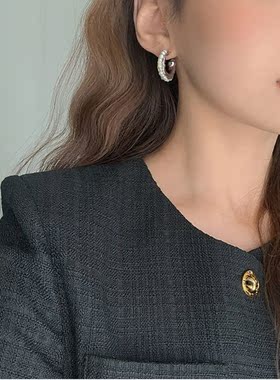 小米珠C形耳环 设计师ins风耳饰 气质耳坠 百搭首饰  质感饰品