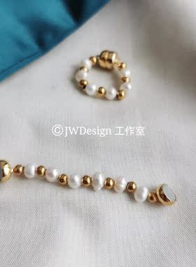 JWD 天然小米珍珠耳夹女 吸铁石耳饰 无耳洞女 耳蜗夹耳挂 耳骨夹