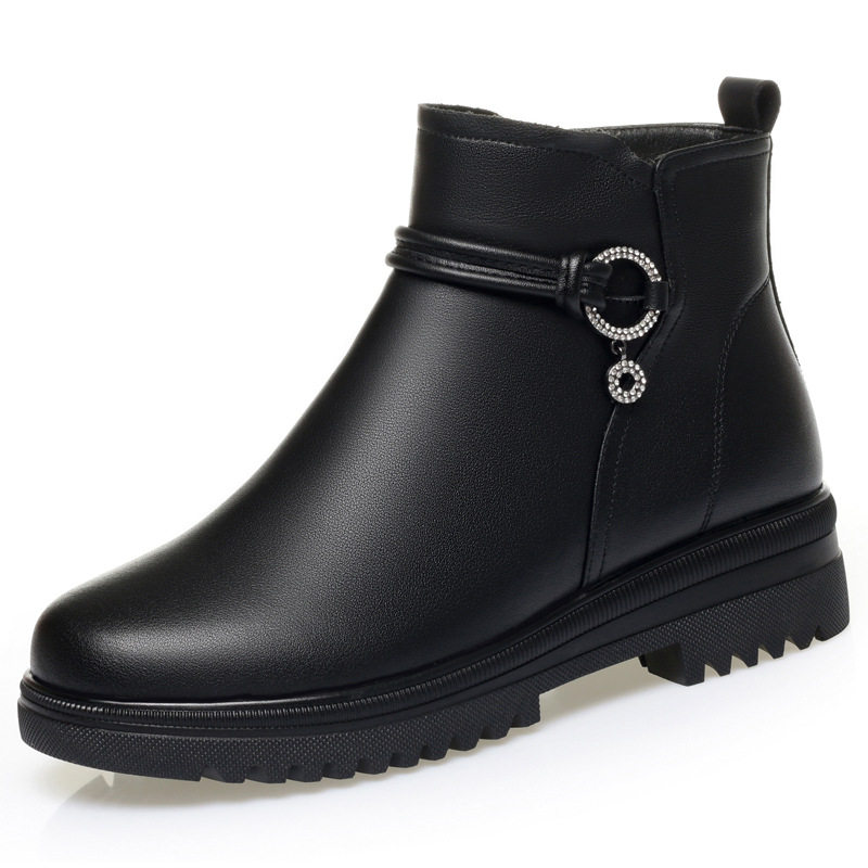 冬季羊毛皮鞋中年女士高帮短靴真皮圆头平底加绒皮靴妈妈棉鞋冬鞋,淘宝优惠券,粉丝福利购,淘宝优惠卷