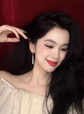 新中式优雅清新竹叶水滴挂坠耳环女简约复古耳坠清冷气质耳饰