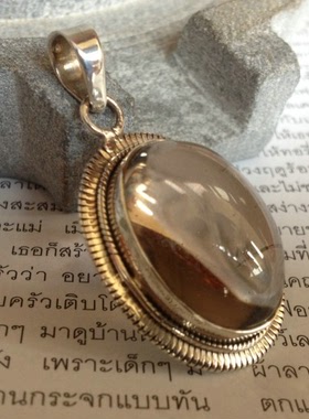 进口镶嵌茶色水晶椭圆吊咀泰银