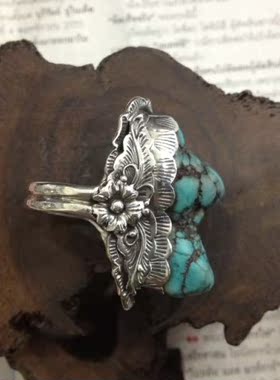 泰国镶嵌天然绿松石戒指手工银