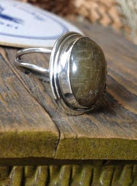 泰国镶嵌天然发晶戒指手工银