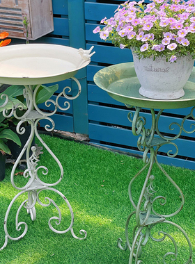 复古风庭院落地式铁艺喂鸟器花架