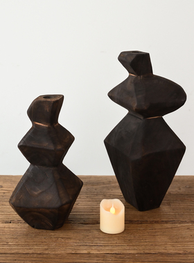 侘寂风木质设计感摆件装饰花器