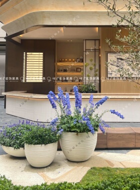玻璃钢户外横纹圆形花器落地花盆