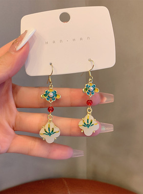古风汉服百搭滴油幸运花流苏耳坠小众个性耳钩耳饰新中式耳环
