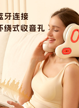 跨境降噪加热枕头颈部按 摩蓝牙连接红光热敷震动按摩U型按摩枕