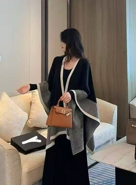 针织开衫春秋斗篷秋季针织外套秋冬无袖大披肩女新款披肩外搭
