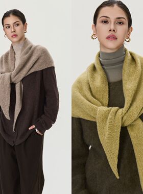 100%羊毛围巾女士轻奢高级感披肩冬季韩系百搭保暖三角巾针织围巾