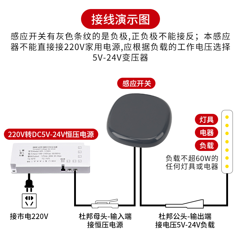 免开孔隔空手扫触摸雷达感应开关LED灯隐藏式隔板穿透木板12V24V - 图2