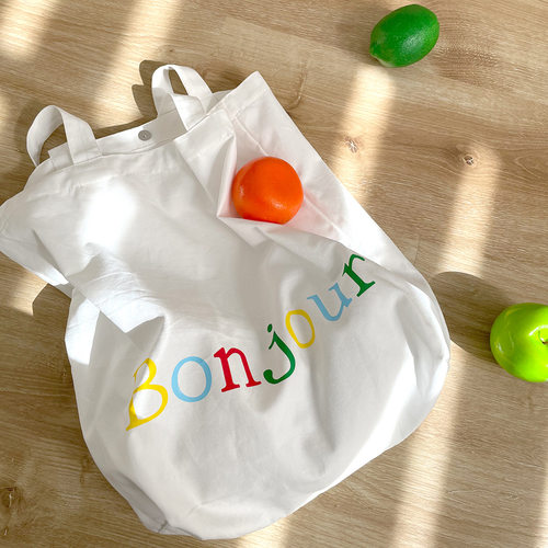 Bonjour原创纯色薄款帆布包 度假休闲慵懒购物袋单肩包女彩色粉色 - 图0