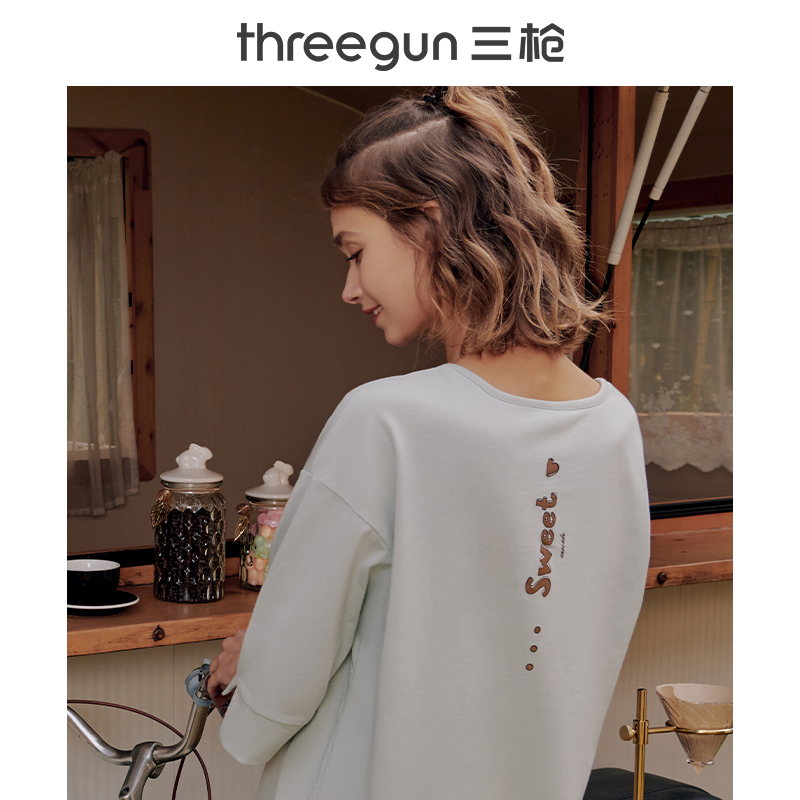 三枪官方旗舰店三枪纯棉睡裙女夏季薄宽松七分袖新款显瘦大码可爱少女睡衣裙2