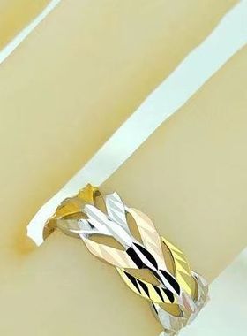 纯银镀彩金树叶戒指女个性时尚百搭彩银食指日韩潮女士款戒指饰品