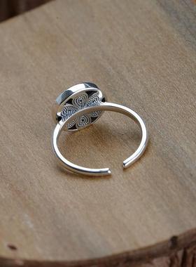 女镀银款孔雀花丝活口戒指