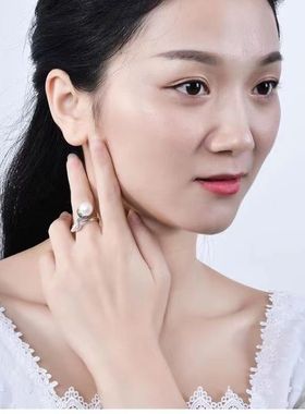 时尚925银人工淡水珍珠开口戒指