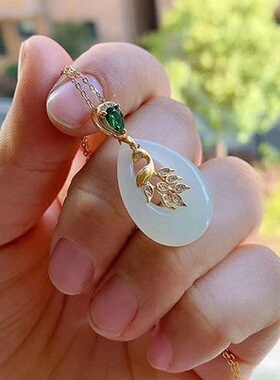 新款水滴锁骨项链鎏金工艺孔雀羽毛复古民族风时尚吊坠项链女士款