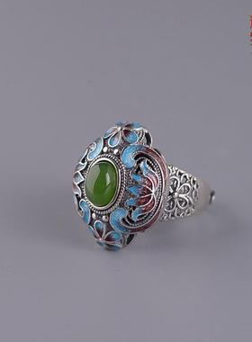 女款黄玉碧玉红玉镀金活口戒指